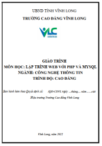 LẬP TRÌNH WEB VỚI PHP VÀ MYSQL